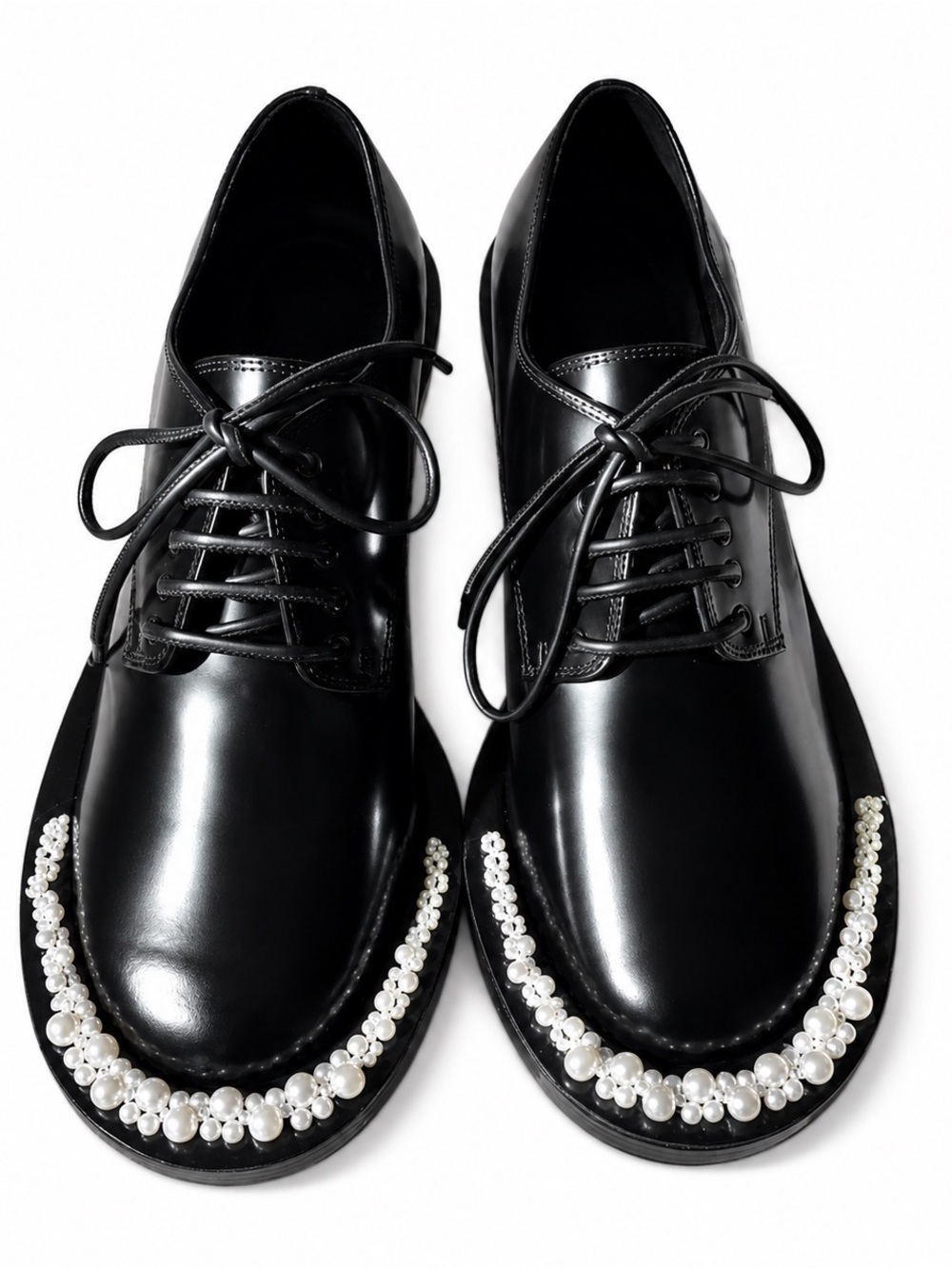 Simone Rocha Black Pearl-Trim Oxford Flats